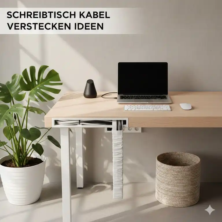 Minimalistischer, aufgeräumter Arbeitsplatz mit unsichtbarer Kabelführung: schreibtisch kabel verstecken ideen.