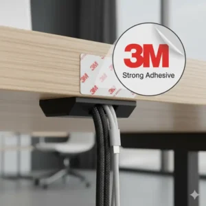 Diese Illustration zeigt die enorme Klebekraft der kabelclips schreibtisch stark auf Holzoberflächen.