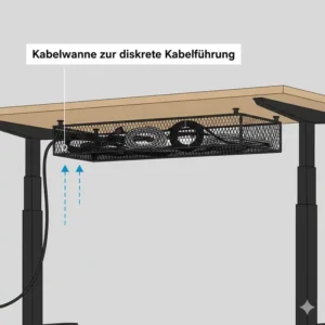 Untertisch-Kabelwanne als Lösung für höhenverstellbarer schreibtisch kabelmanagement.