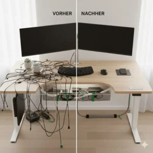 Vorher-Nachher-Vergleich nach dem kabelmanagement schreibtisch test 2026: Von Chaos zur sauberen Organisation.