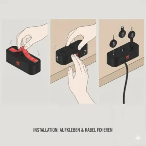 Anleitung zur einfachen Montage der schreibtisch kabelhalterung magnetisch am Arbeitsplatz.