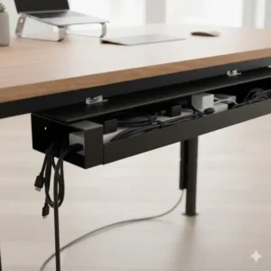 Große Kabelwanne: Dieser kabelschacht schreibtisch metall bietet ausreichend Platz für Mehrfachsteckdosen und viele Kabelstränge.