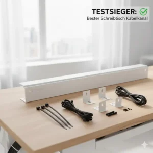 Best in Test: Close-up of the winning product, showing its features and installation accessories from the schreibtisch kabelkanal test.