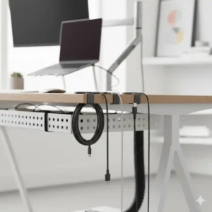 Magnetische Halterungen am Tischrand sind smarte schreibtisch kabelsammler ideen für Ladekabel.