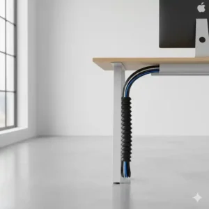 Eine flexible schreibtisch kabelhalter empfehlung: Kabelschlauch zur Bündelung der Hauptkabel.
