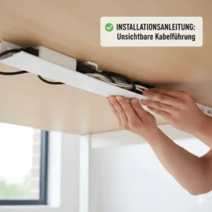 Installation Guide: Step-by-step image of installing a cable management tray under the desk, as reviewed in the schreibtisch kabelkanal test.