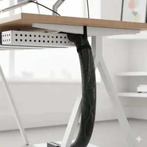 Ein flexibler Kabelschlauch bietet effektive schreibtisch kabelsammler ideen zum Bündeln von PC-Kabeln.