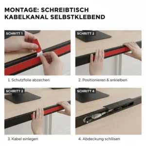 Schritt-für-Schritt Installation: So befestigen Sie den Schreibtisch Kabelkanal selbstklebend richtig.