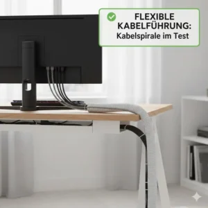 Flexible Solutions: A cable sleeve or spiral managing multiple monitor wires, compared in the schreibtisch kabelkanal test.