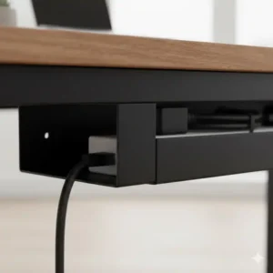 Nahaufnahme der pulverbeschichteten Oberfläche, die die hohe Robustheit des kabelschacht schreibtisch metall zeigt.