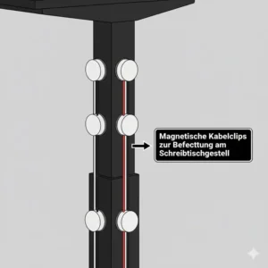 Magnetische Clips zur Unterstützung für höhenverstellbarer schreibtisch kabelmanagement am Metallgestell.