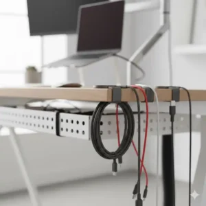 Kreative DIY schreibtisch kabelsammler ideen mit Foldback-Klammern für eine günstige Kabelführung.
