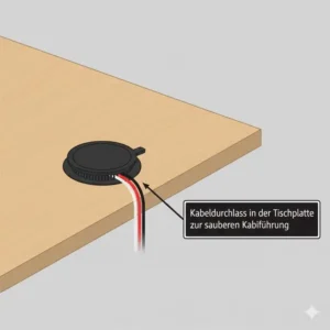 Ein sauberer Kabeldurchlass in der Tischplatte für höhenverstellbarer schreibtisch kabelmanagement.