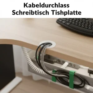 Kabeldurchlass in der Schreibtischplatte für eine saubere Führung der Kabel, wie empfohlen im kabelmanagement schreibtisch test 2026.