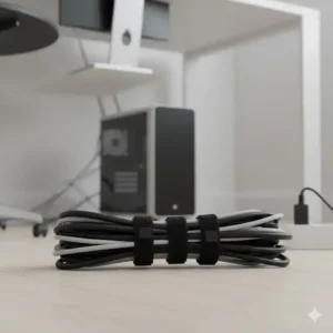 Wiederverwendbare schreibtisch kabelhalter empfehlung: Klettverschluss-Binder für dicke Kabelbündel.