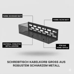 Ein schreibtisch kabelkorb groß aus schwarzem Metall passt ideal in jedes moderne Büro.