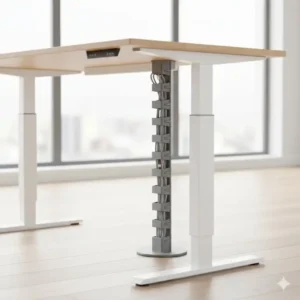 Eine vertikale Kabelschlange ist eine ideale schreibtisch kabelsammler ideen Lösung für höhenverstellbare Tische.