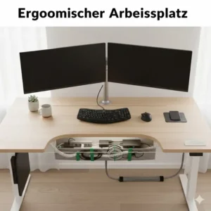 Ergonomischer Arbeitsplatz mit unsichtbarem Kabelmanagement – das optimale Ergebnis des kabelmanagement schreibtisch test 2026.