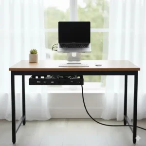 Stilvolle Ausführung: Der kabelschacht schreibtisch metall in Schwarz passt perfekt zu modernen Büromöbeln.