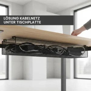 Praktisches Kabelnetz unter der Schreibtischplatte zur unsichtbaren Aufbewahrung von Netzteilen und Stromleisten: schreibtisch kabel verstecken ideen.