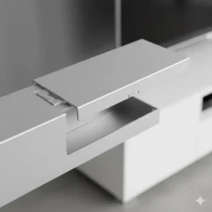 Hochwertiges Aluminium-Profil als kabelkanal für tv board in der Nahaufnahme.