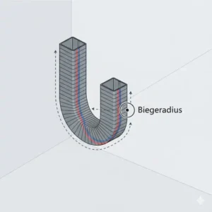 Darstellung der technischen Biegsamkeit und des Radius für den kabelkanal eckig flexibel.