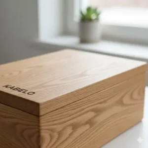Detailansicht der hochwertigen Maserung einer kabelbox holz design aus echtem Eichenholz.