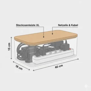 Technical diagram showing the internal dimensions of the kabelmanagement box groß.