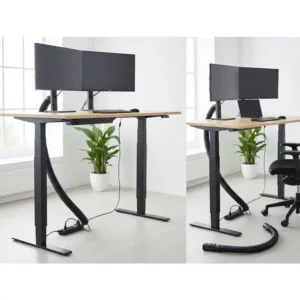 Ideal für Stehtische: Der schreibtisch kabelschutz flexibel bewegt sich mit der Tischhöhe mit.