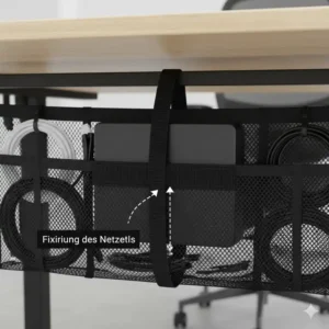 Anleitung zur sicheren Fixierung großer Netzteile im schreibtisch netz teil kabelmanagement System.