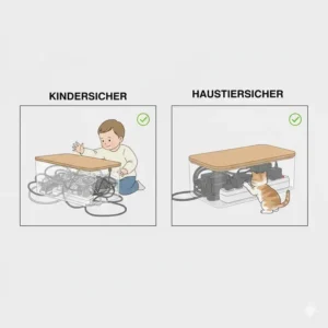 Illustration of the kabelmanagement box groß being child and pet-proof.