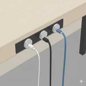 Magnetischer schreibtisch ladekabel organiser zur einfachen Fixierung von USB-Kabeln am Tischrand.