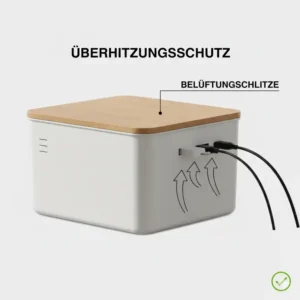 Close-up of the ventilation slots on the kabelmanagement box groß for heat safety.