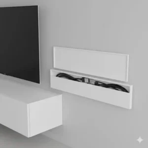 Ein breiter kabelkanal für tv board bietet Platz für mehrere HDMI- und Stromkabel.