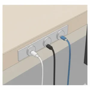 Selbstklebende Silikon-Clips als effizienter schreibtisch ladekabel organiser für das Smartphone-Ladekabel.