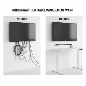 Darstellung, wie man einen kabelkanal selbstklebend stark mit einer Säge oder Schere einfach auf die gewünschte Länge kürzt.