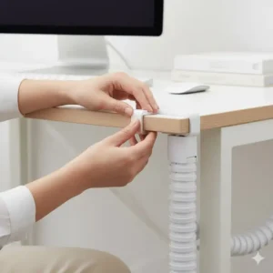 Schnelle Installation: Der schreibtisch kabelschutz flexibel wird einfach am Tisch befestigt.