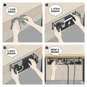 Einfache Montage eines schreibtisch ladekabel organiser Systems ohne Bohren für den Schreibtisch.