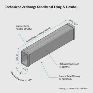 Technische Zeichnung mit Zentimeterangaben für den kabelkanal eckig flexibel.