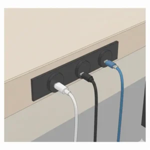 Detailansicht der Materialien eines hochwertigen schreibtisch ladekabel organiser aus weichem Silikon.
