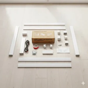 Der vollständige Lieferumfang für ein kabelkanal set komplett inklusive aller Zubehörteile.