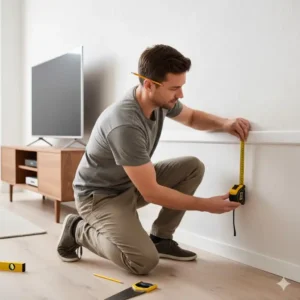 Vorbereitung und Ausmessen für die professionelle kabelkanal wand montage.