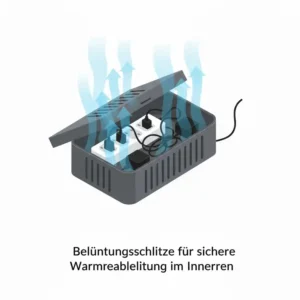 Illustration der Belüftungsschlitze für eine kabelbox mehrfachstecker sicher gegen Überhitzung.
