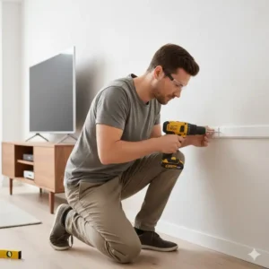 Löcher bohren in die Zimmerwand für die stabile kabelkanal wand montage.