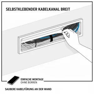Ein selbstklebender kabelkanal breit für viele kabel an einer weißen Wand montiert.