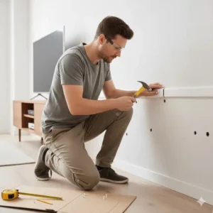 Einsetzen der Dübel zur Vorbereitung der kabelkanal wand montage.