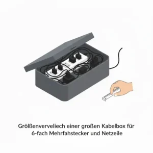 Die Maße und Kapazität einer großen kabelbox mehrfachstecker sicher im Überblick.