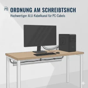 Ordnung am Schreibtisch im Büro durch einen kabelkanal alu hochwertig.