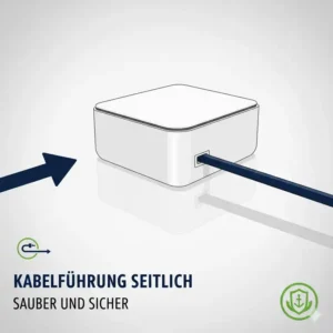 Seitliche Kabelausgänge der kabelbox kinder sicherung für eine saubere Führung.