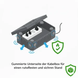 Rutschfeste Standfüße halten die kabelbox mehrfachstecker sicher an ihrem Platz.